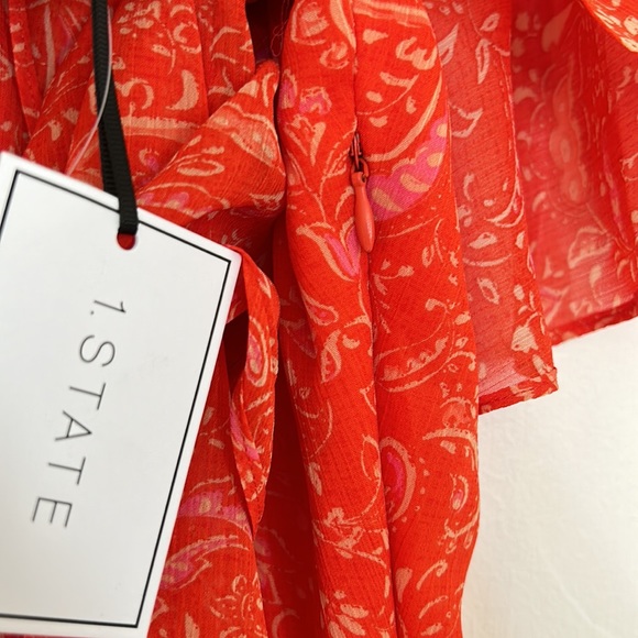 1.State Orange Paisley Off Shoulder Romper NWT - Picture 7 of 8
